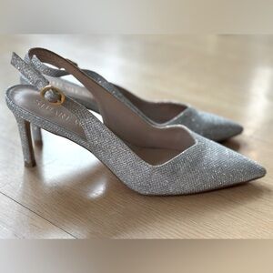 Stuart Weitzman Metallic Silver Sparkle Size 7 New Without Box Heels Closed Toe